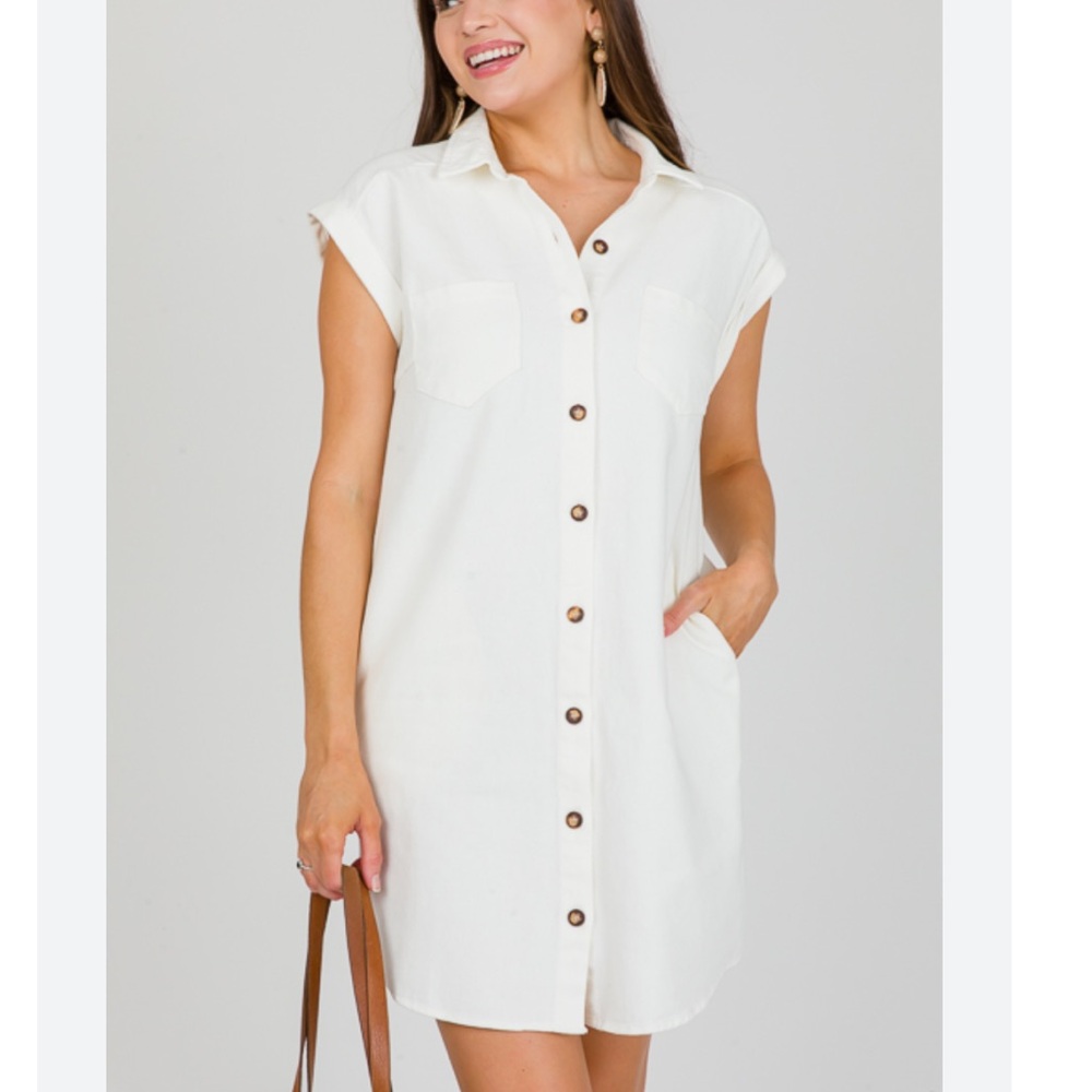 She + Sky | White Denim Button Shirt Dress